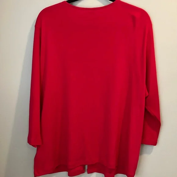 Rafaella Red dressy Button Down light cardigan sweater 2x flower detail, - Picture 5 of 6